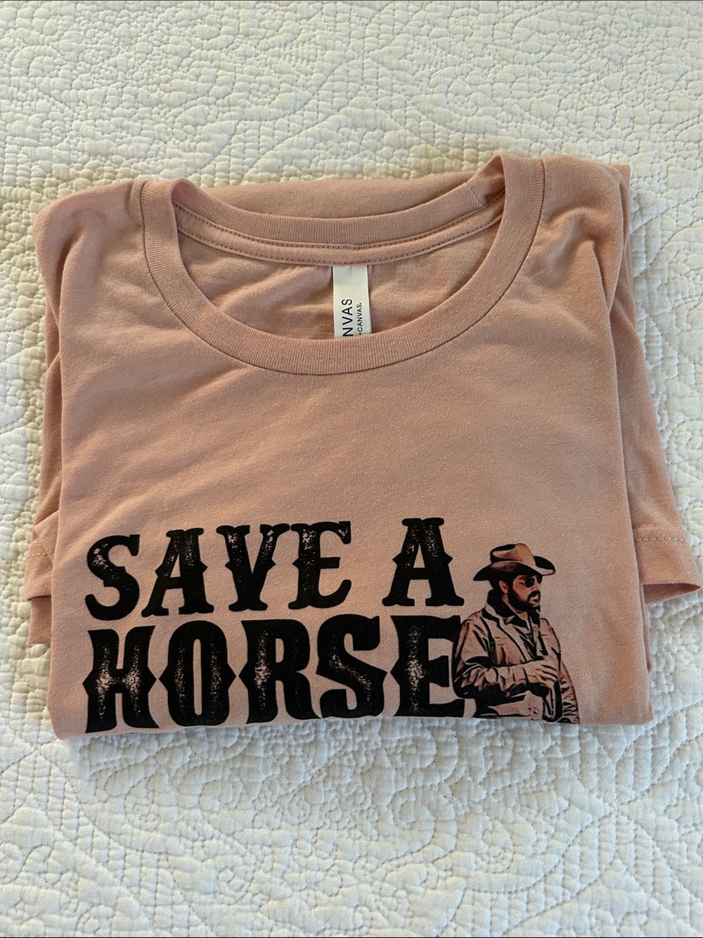Bella Canvas Crewneck T-Shirt - Dusty Rose “Save a Horse Ride a Cowboy” size L - Picture 9 of 9